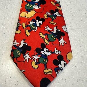 Disney Mickey Mouse Man Road Hand Made Tie. Red, Green, Blue.